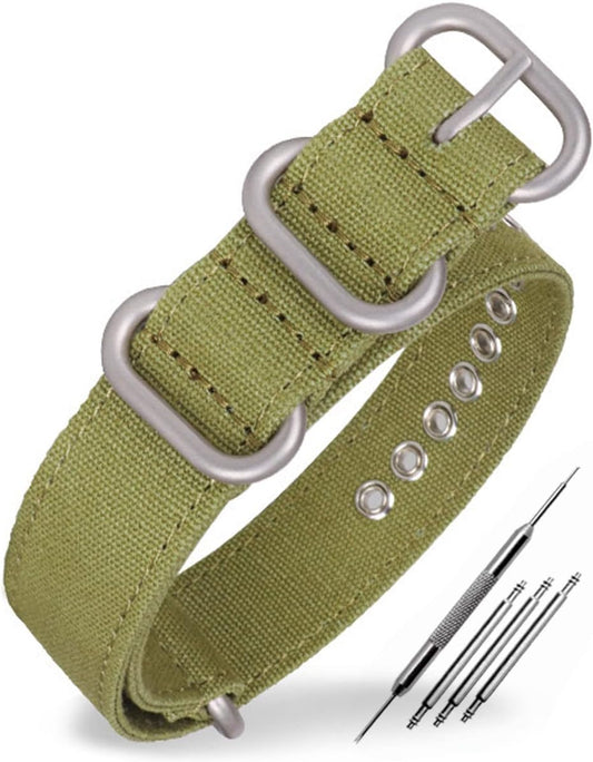 Watch Band, Canvas NATO Strap, 0.71, 0.87, 0.9, 0.94, 1.0 inches (18, 20, 22, 24, 26 mm), Thicken Canvas, Waterproof and Comfortable Wear, Watch Strap, Nylon Strap, Replacement Strap, Tools Included, Seiko Rolex Omega Strap