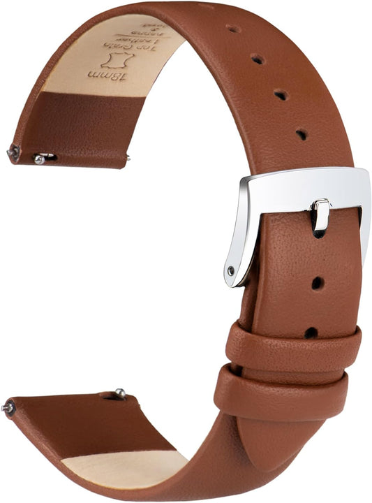Genuine Leather Watch Band, Watch Strap 12mm, 14mm, 16mm, 18mm, 20mm, 22mm, Elegant   Ultra Soft Calf Leather Watch Replacement Band for Watches and Smart Watches, Quick Release Replacement Strap No Tools Required for Women, Men