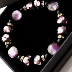 Gold Stone Luminous Firefly Glass Marine Purple Pink Bracelet Okinawa Power Stone Inner Diameter Approx. 7.7 inches (19.5 cm)