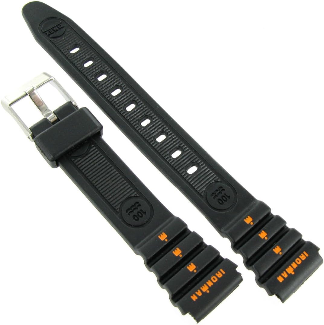 15MM Womens Black Rubber Ironman Triathlon Sport Watch Band Strap