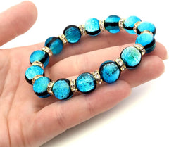 Glowing Firefly Glass Bracelet, Haterma Blue, Sparkling, Men's, Women's, Okinawa, Souvenir, Power Stone