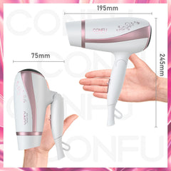 CONFU Hair Dryer, 1200 W, Negative Ions, Temperature   Air Flow Adjustment, Cool/Hot Air Mode, Foldable, Lightweight, Quick Drying, Constant Temperature, Hair Care, Simple, Smooth, Shiny Hair, For Travel/Home Use (White)