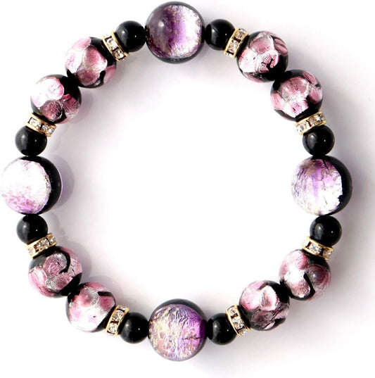 Gold Stone Luminous Firefly Glass Marine Purple Pink Bracelet Okinawa Power Stone Inner Diameter Approx. 7.7 inches (19.5 cm)