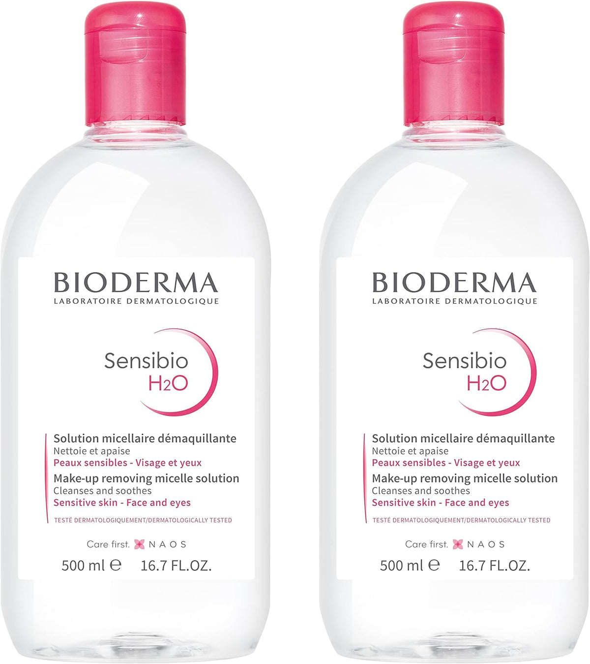 Bioderma Sensibio H2O Cleansing Water for Sensitive Skin, 16.9 fl oz (500 ml) x 2 Bottles