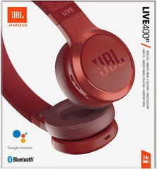 JBL Live 400BT Wireless On-Ear Headphones with Voice Control (Red)