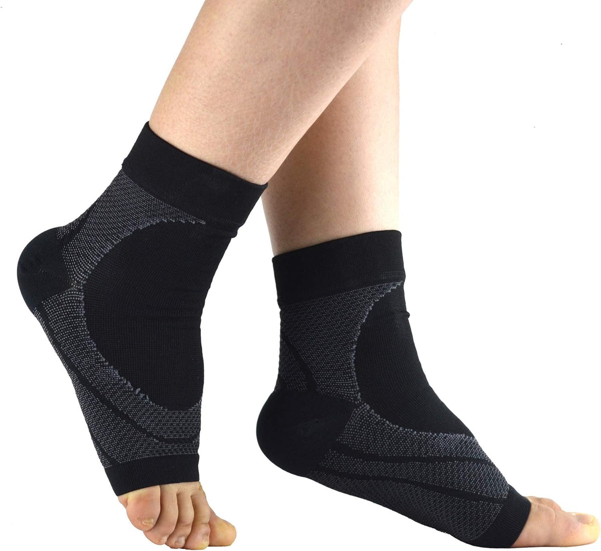 Ankle Supporter, Arch Supporter, Ankle Compression, Compression Socks, Arch, Sports Standing, Work, Foot Fatigue, Unisex, Set of 2, Black