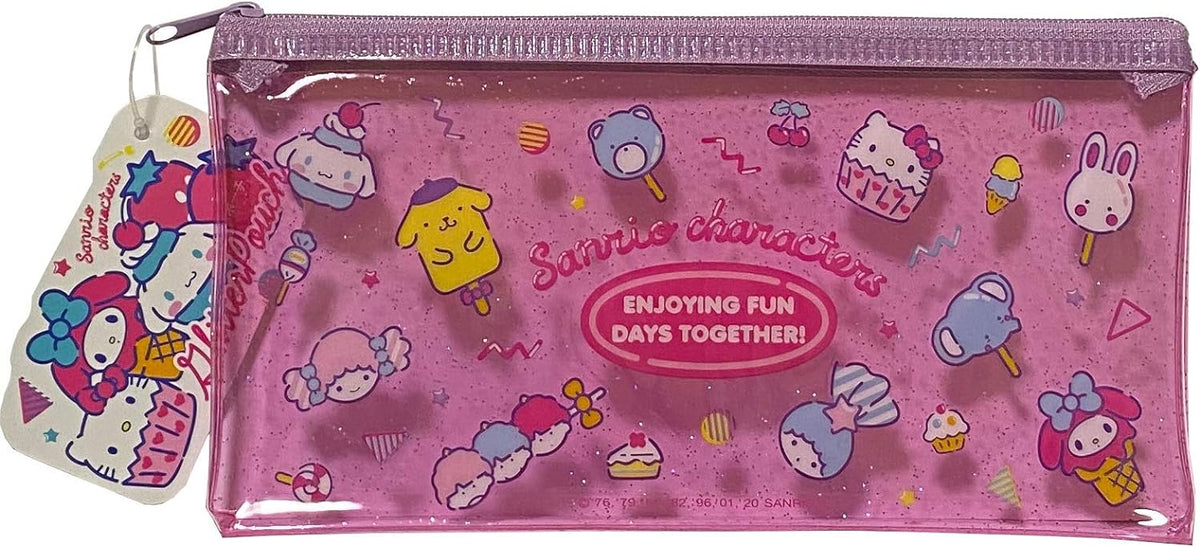 Sanrio character Flat vinyl glitter pouch 20×10 cm zipper pen accessory case bag (fancy)