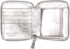 SA2100G Wallet, Bi-Fold, Men's, Women's, Round Zipper, Genuine Leather, Gold and Silver Wallet, Silver, Silver