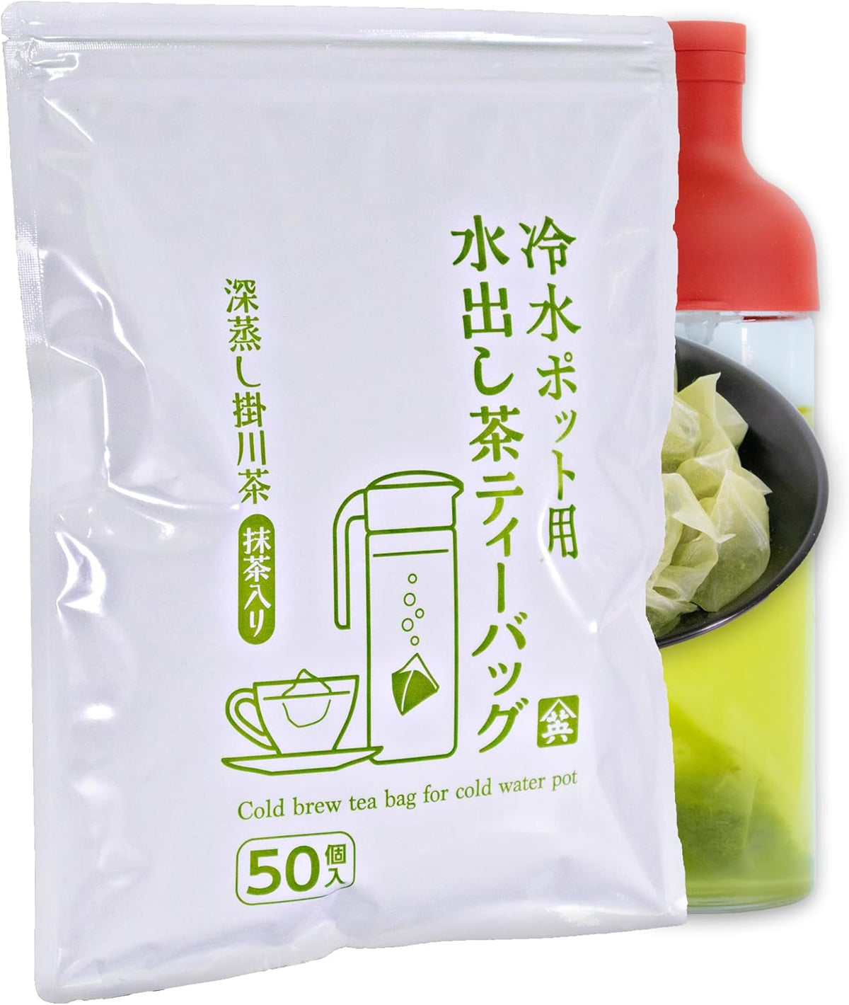 Amazon.co.jp Limited Cold Brew Green Tea Bags, 0.2 oz (5 g) x 50 Packets, Matcha Included, 1 Liter, Cold Water Pot, Sanei