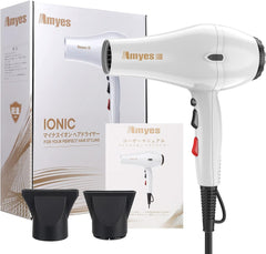 Hair Dryer, Professional Salon, Commercial Use, Home Use, Lightweight, Large Air Flow of 3.2 m³/min! Quick Drying, 2,200 W Nozzle, Set of 2, Negative Ion Dryer, 3 Temperature   Air Volume Adjustment, White