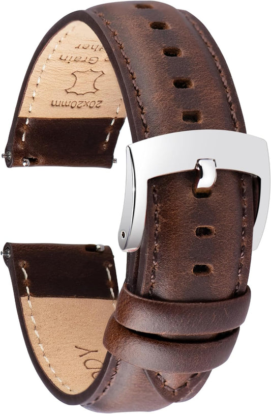 Watch Band, Watch Strap, 0.7 inches (18 mm), 0.8 inches (20 mm), 0.8 inches (21 mm), 0.9 inches (22 mm), Elegant, Calf Leather, Genuine Leather Watch Band, Quick Release, No Tools Required, Sweatproof, Tactile Lining, Replacement Watch Strap, Unisex