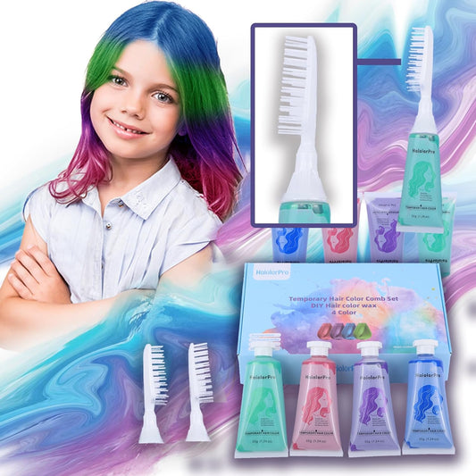 HaiolorPro Hair Chalk Comb Gift Idea for Kids and Adults,Temporary Hair Color Wax Kit for Kids Temporary Hair Monster for Dark Hair,4 PCS Hair Color Wax Toys,Suitable for Birthday Gifts for Children 3+ Years Old