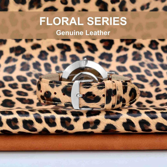 Flower Series Genuine Leather Watch Band, Quick Release Replacement Strap