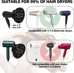 Universal Hair Diffuser, Blow Dryer Diffuser Adjustable Hair Dryer Attachment Fits Most Types of Blow Dryer Nozzles 1.7"-2.6" for Hair Care/Curly Hair