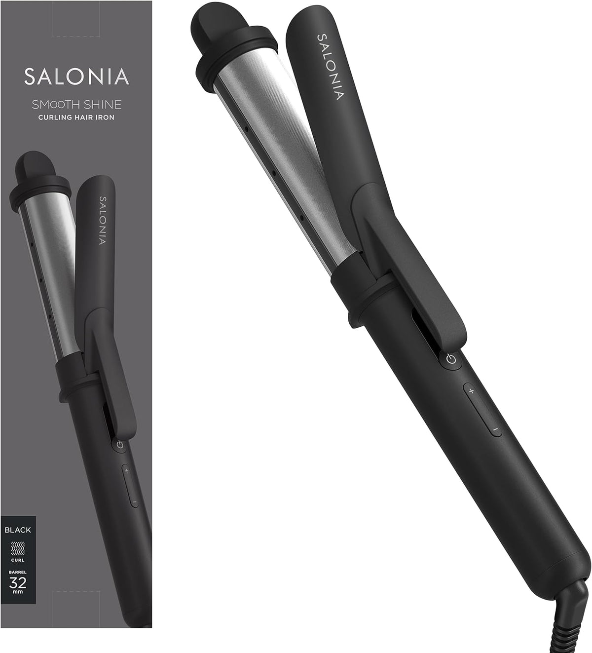 SALONIA SAL23106BK Smooth Shine Curling Iron Black 1.3 inches (32 mm)