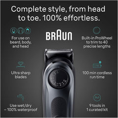 Braun All-in-One Style Kit Series 5 9-in-1 Men's Trimmer, Beard Trimmer, Landscaping Body Trimmer, Hair Clipper, Super Sharp Blade, 40 Lengths, Waterproof, 5490