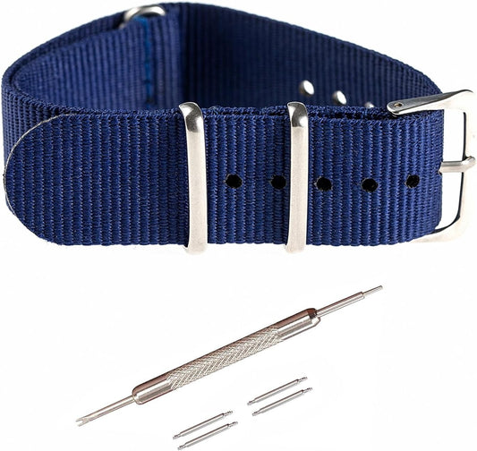 NATO Belt, 0.6 inch (16 mm), 0.7 inch (18 mm), 0.8 inch (20 mm), 0.9 inch (22 mm), Nylon Military Watch Band, Watch Replacement Bell (Replacement Instruction Manual, Replacement Tool, Spring Bars Included)