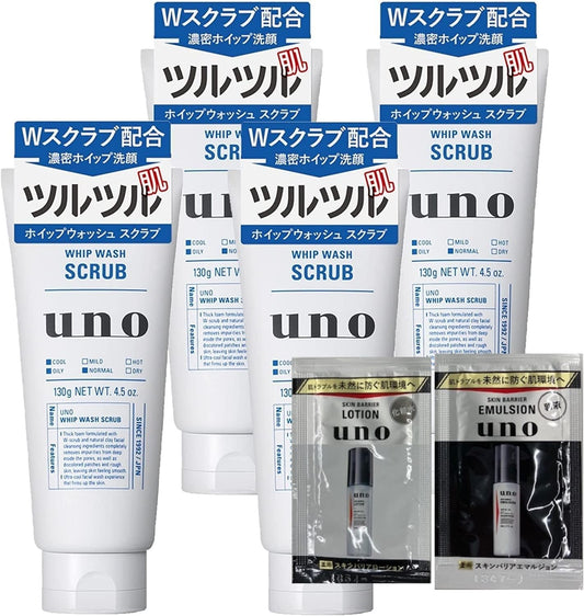 uno Whip Wash (Scrub) Facial Cleanser, 4.6 oz (130 g) x 4 Packs + Bonus