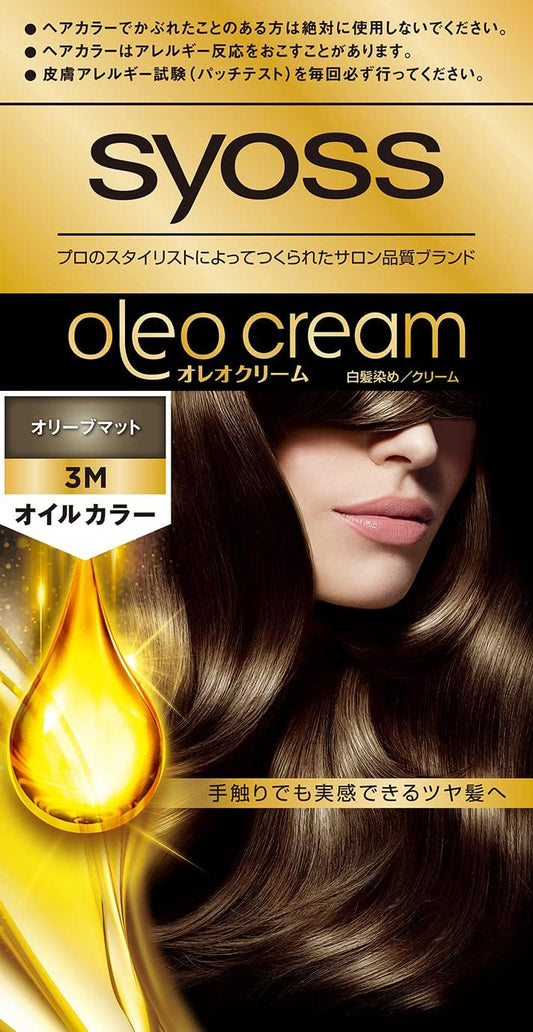 Syoss Oleo Cream, Hair Color, Salon Quality, Dye for White Hair, Bonus Item Included, 3M Matte Olive