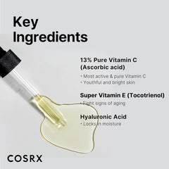 COSRX Vitamin C 13 Serum, 0.7 fl oz (20 ml), Vitamin C, Vitamin E, Hyaluronic Acid, Hydration, Pure Vitamin C, Genuine Vitamin C, Sensitive Skin, Tested for Human Body, Cosmetics, Cosmetics, Essence,