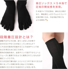 Made in Japan 1990-04 5 Toe Compression High Socks (Durable Thick) 9.1 - 9.8 inches (23 - 25 cm), Black