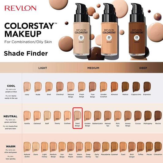 REVLON Liquid Foundation Color Stay Makeup for Normal Skin and Mixed Skin 30ml Color: 180 Parallel Import