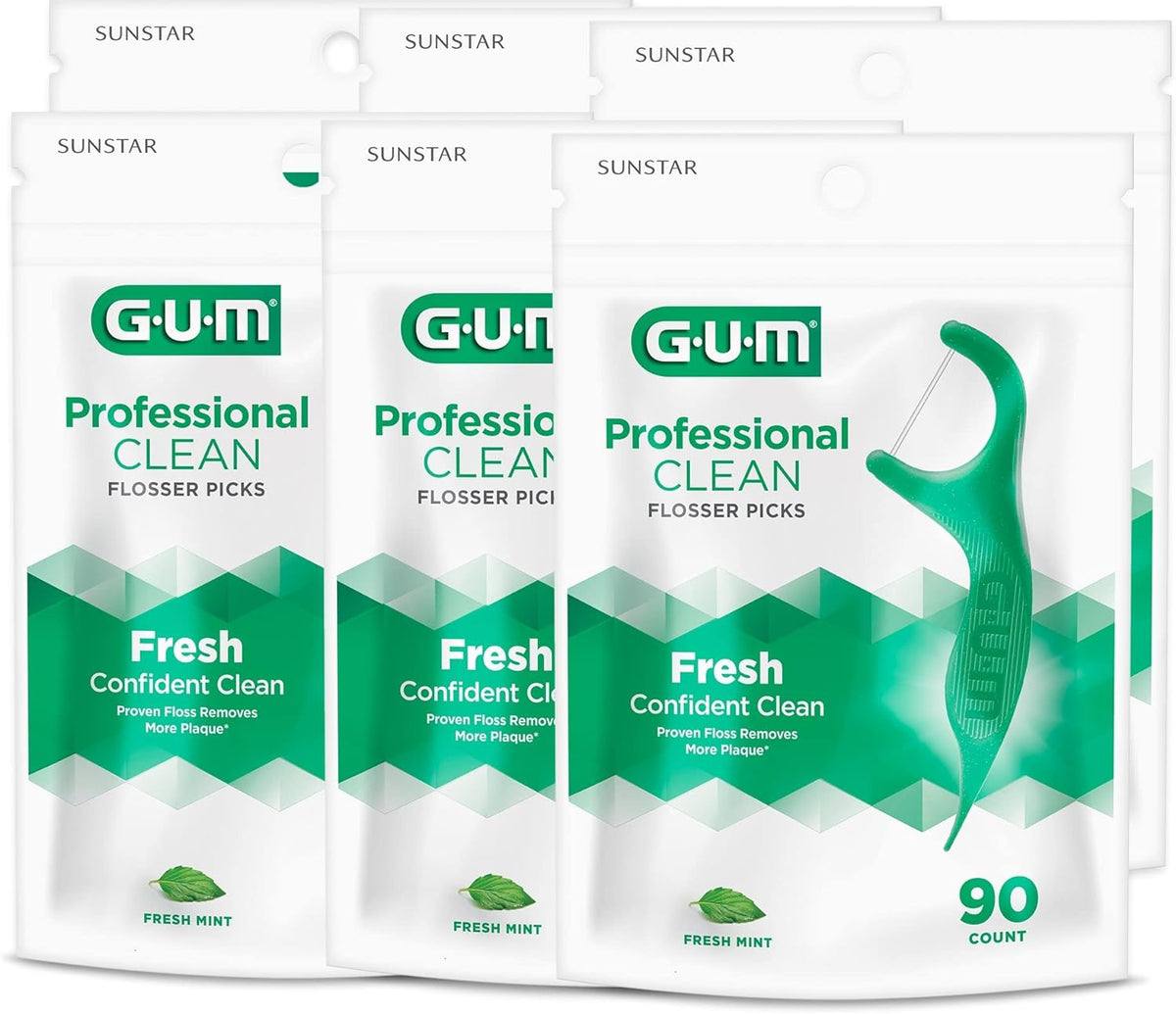 GUM Professional Clean Flossers Fresh Mint - 90 CT, 6 Pack