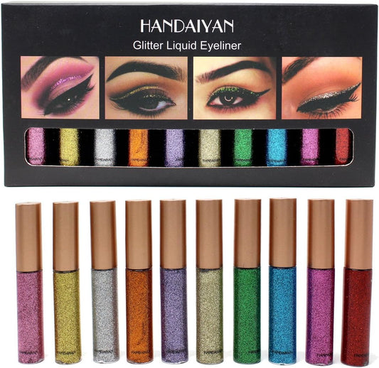 Glitter Eyeliner Color Eyeliner Set, Liquid Brush Pen, Eyeliner, Color Eyeliner, Waterproof, Long Lasting, Colorful, Western Style, Portable, Easy to Use (10 Pieces/Set)