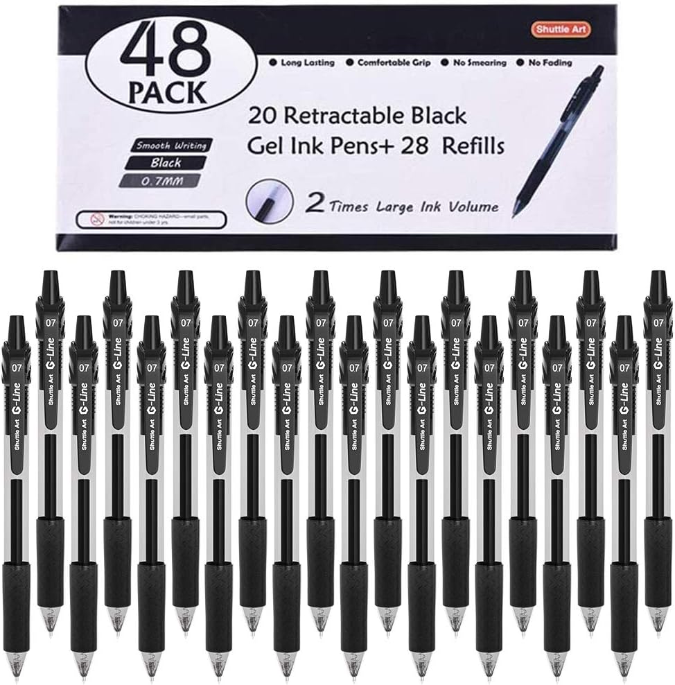 Shuttle Art Gel Ballpoint Pen Gel Pen Ink BLACK KNOCK TYPE 0.7mm 20pcs 28 Replacement Core 48 Pack Includes quick-drying clips notebook Illustration Graph Sketch FOR BUSINESS WRITING IMPLEMENT