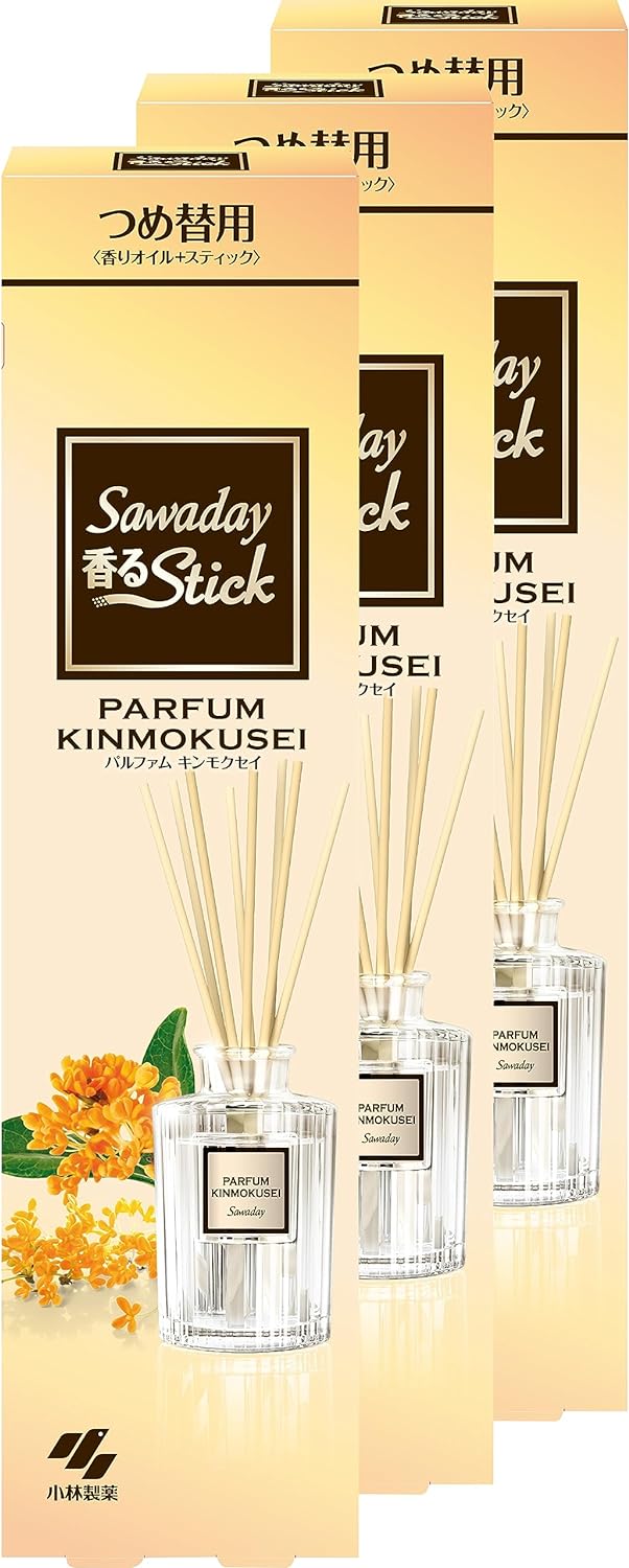 (Amazon.co.jp Exclusive) Sawaday Scented Sticks, Parfum, Osmanthus (Golden Osmanth), Air Freshener, Room Refill, 2.4 fl oz (70 ml) x 3, Room Fragrance, Kobayashi Pharmaceutical Bonus Included