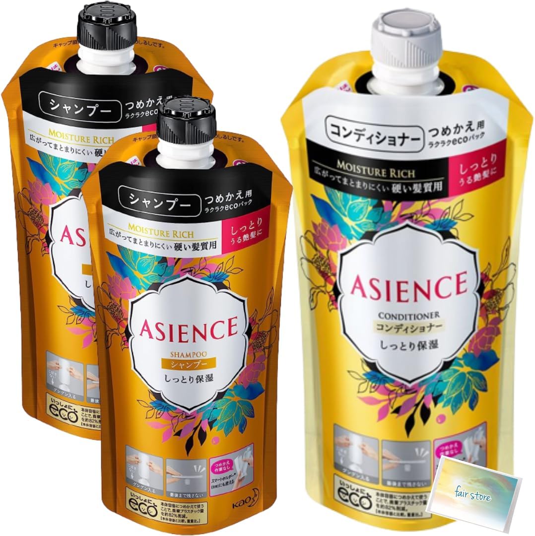 [Japanese Shampoo and Conditioner] Asience Moisturizing Type Shampoo   Conditioner Set Refill 340ml 2 shampoos + 1 conditioner total 3 pieces fair online store Comes with original tissue