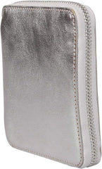 SA2100G Wallet, Bi-Fold, Men's, Women's, Round Zipper, Genuine Leather, Gold and Silver Wallet, Silver, Silver