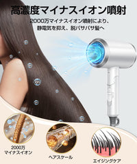 (2022 Evolution Model) Hair Dryer, Large Airflow, Quick Drying, 1300 W, Negative Ions, Constant Temperature of 57C, 3 Levels Adjustable, Foldable, Lightweight, Includes 2 Nozzles, For Household/Hair Salon/Travel, Father's Day, Mother's Day, Gift (White)