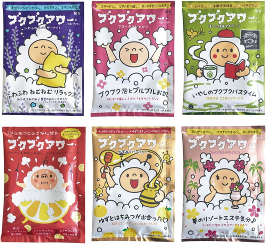 Kenbi Yakuyu Bukubuku Tower, 6 Packets Set, Bath Salt, 1.4 oz (40 g) x 6 Types | Bubble Bath, Children, Moisturizing, Domestic Production, Gift, Present, Foam 6 Bags