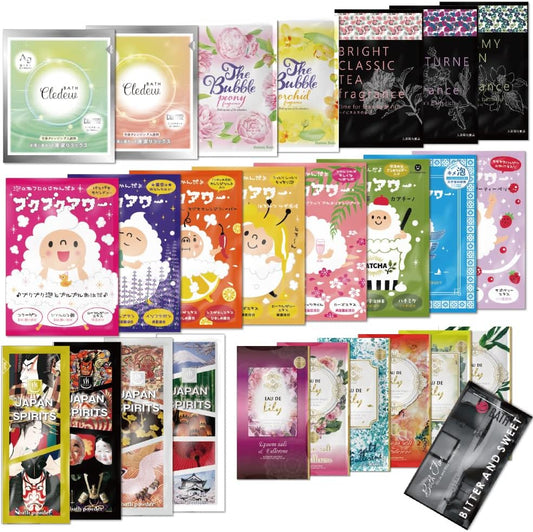 Bukubu Tower Bath Salts Assortment, 30 Packs, Made in Japan, Moisturizing, Gift, Present, 30 Bags