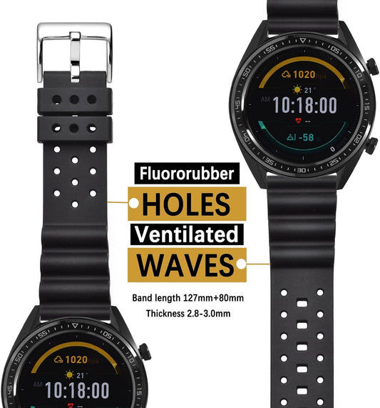 Fluorine Rubber Watch Band, 0.7 inches (18 mm), 0.8 inches (20 mm), 0.9 inches (22 mm), 0.9 inches (24 mm), Luxury Watch Rubber Strap with Easy Click