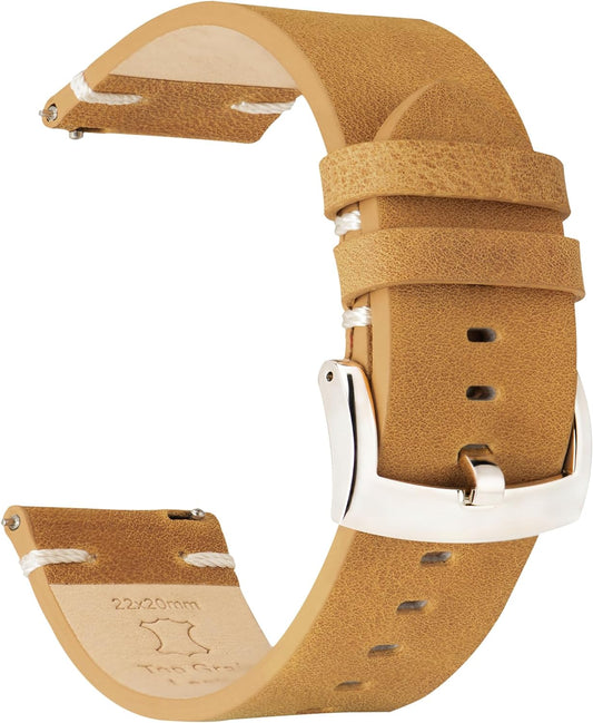 Watch Band, 18mm, 20mm, 21mm, 22mm, Classic Vintage Leather, Watch Strap, Quick Release, No Tools Needed Replacement Strap for Men and Women Watches and Smart Watch