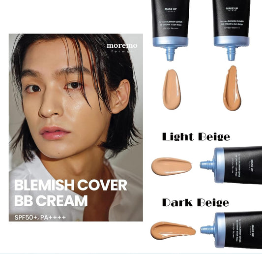 moremo for men Blemish Cover, BB Cream (Japan Authorized Dealer), Makeup Base, Sunscreen/Dullness, Acne/Semi-Mat, Men's (Light Beige)