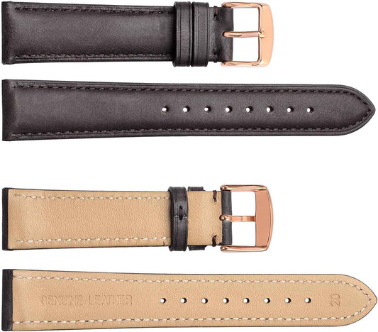 Genuine Leather Watch Band, 0.71, 0.75, 0.87, 0.83, 0.94 inches (18, 19, 20, 21, 22, 23, 24 mm), Calf Leather, Replacement Band, Brown, Adjustment Tools and Spring Bars Included