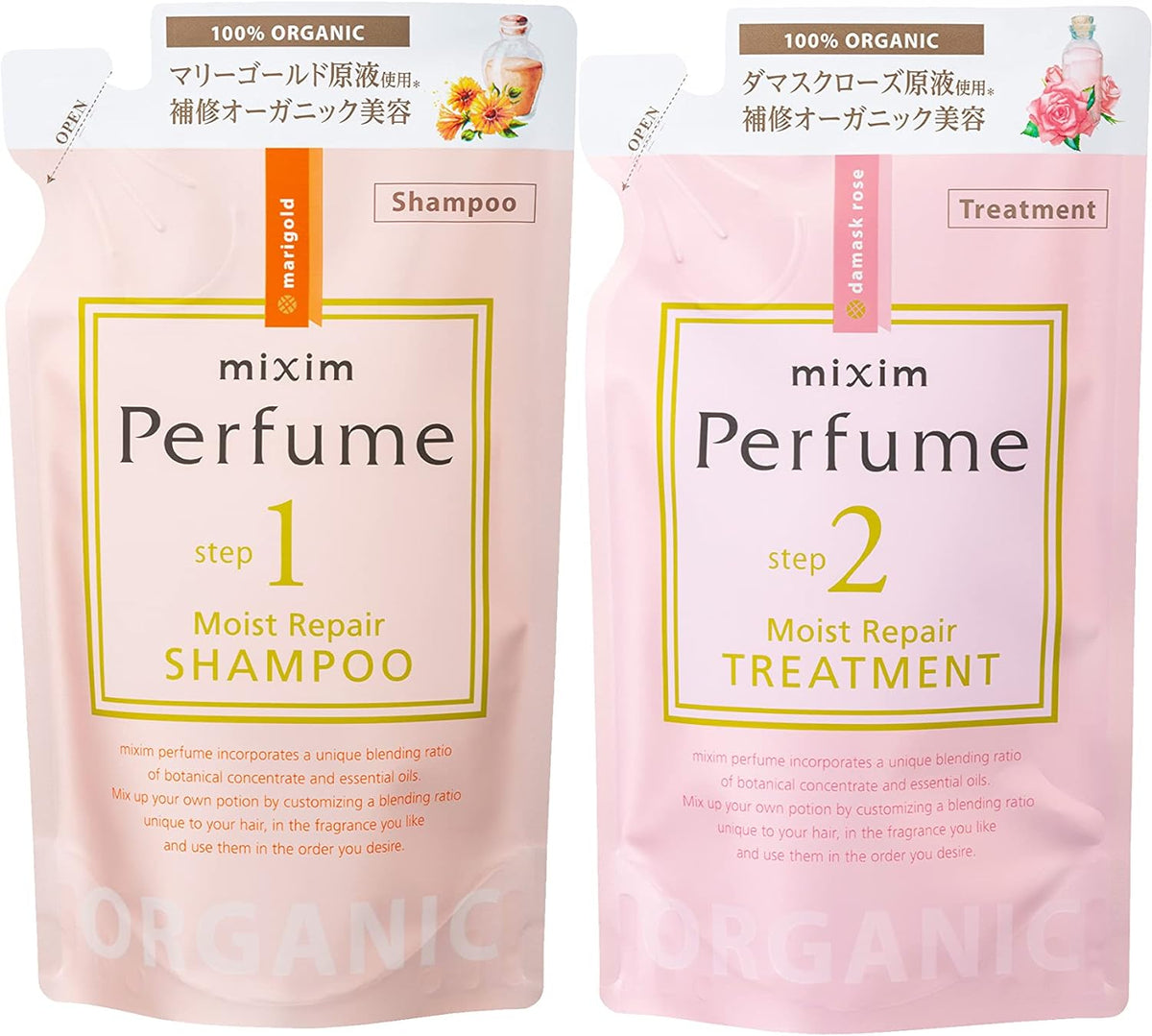 [Japanese Shampoo and Conditioner] Mixim Perfume Moist Repair Shampoo Treatment Refill Set ``Natural hair care made from organic flower oil ingredients''