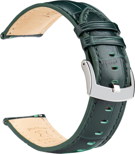 Watch Band, Watch Strap, 0.71, 0.83, 0.87, 0.9 inches (18, 20, 21, 22 mm), Alligator Leather Pattern, Elegant, Genuine Leather Watch Band, Replacement Strap, Quick Release, No Tools Required, For Men and Women, Watches and Smartwatches