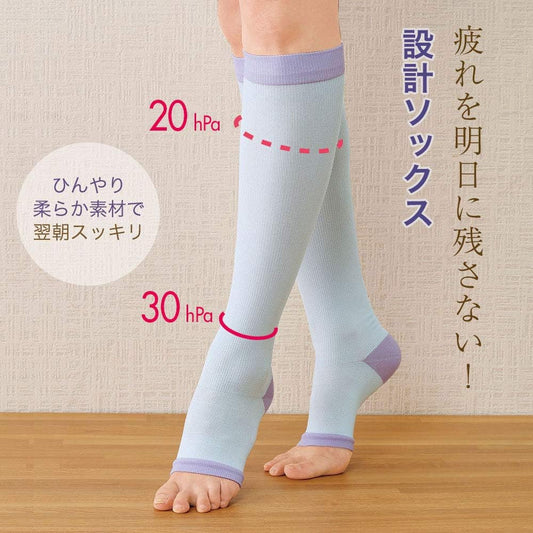 Nursery 900008A Cool Compression High Socks, Sleep Ver., Below the Knee Touch, Set of 2, Open Toe, 9.1 - 9.8 inches (23 - 25 cm), Blue x Lavender