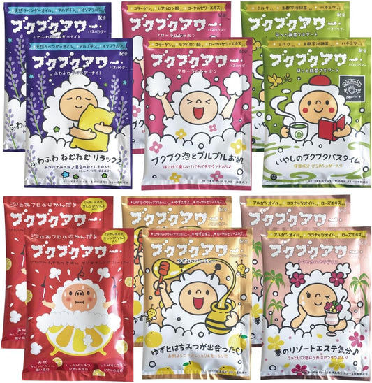 Bath Harmony Bukubu Tower, 12 Packets Set, Various Bath Solutions, Made in Japan, For Children, Bubble Bath, Moisturizing, Gift, Present, For Kids, Foam 12 Bags