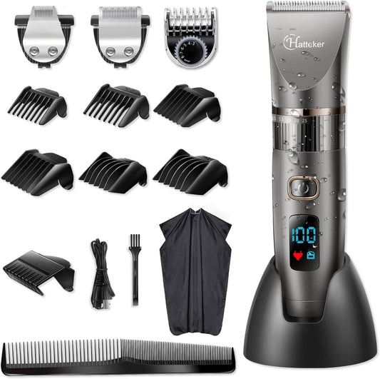 HATTEKER Electric Hair Trimmer, Barrikan, Hair Cutter, Cordless, Rechargeable, Washable, LED, Hair Clipper, Beard Trimmer, Line Trimmer, 3-in-1 Grooming Set, Men's, Children, Home, Business