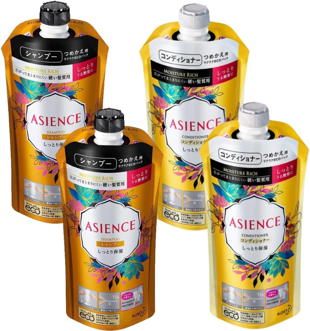 [Japanese Shampoo and Conditioner] Asience Moisturizing Type Shampoo   Conditioner Set Refill 340ml 2 each, 4 total