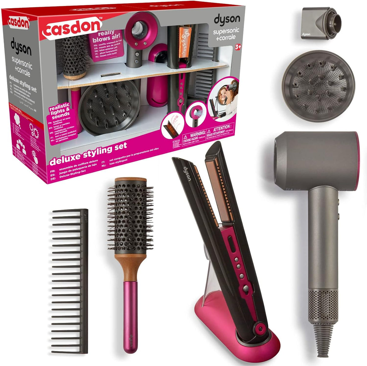 Casdon 73550 Dyson Super Sonic   Coral DX Set, Hair Dryer   Curling Iron, Genuine Product