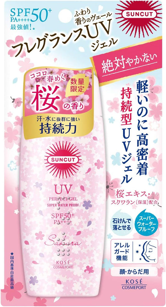 Suncut KOSE Sunscreen Perfect UV Gel SPF50+ PA++++ Waterproof Cherry Blossom Scent 100g (x 1)