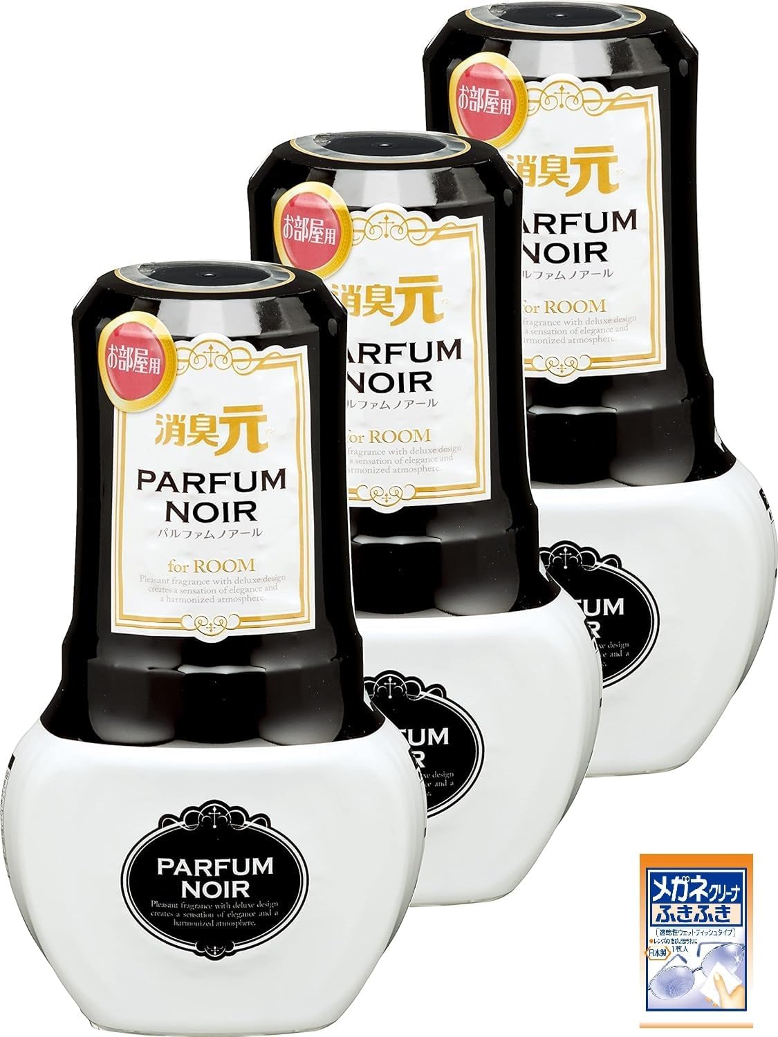 Kobayashi Pharmaceutical Parfum Noir Deodorizing Air Freshener for Rooms, 13.5 fl oz (400 ml) x 3 Packs (Bonus Included) (Amazon.co.jp Exclusive)