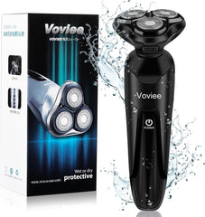 Voviee Men's Electric Shaver, Shaver, Electric Shaver, 3 Blades, Rotating, Shaving, Low Noise, IPX7 Waterproof, Washable, Wet and Dry Use, USB Rapid Charging, LCD Display, Time Remaining, Japanese Instruction Manual Included