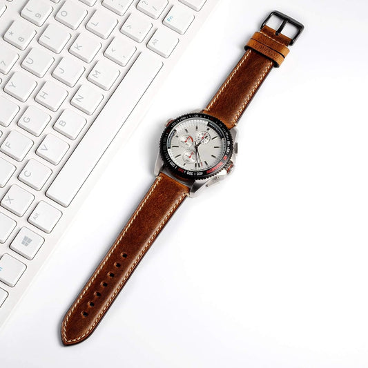 Watch Strap, 0.7, 0.8, 0.9, 0.9 inch (18, 20, 22, 24 mm) Replacement Band, Retro Genuine Leather Wristwatch Band